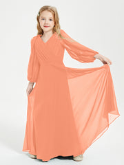 Long Sleeves Modest Junior Bridesmaid Dresses Papaya
