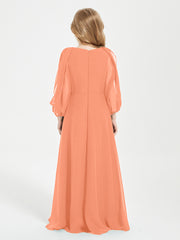 Long Sleeves Modest Junior Bridesmaid Dresses Papaya