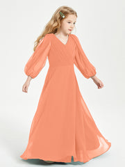Long Sleeves Modest Junior Bridesmaid Dresses Papaya