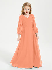 Long Sleeves Modest Junior Bridesmaid Dresses Papaya