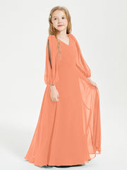 Long Sleeves Modest Junior Bridesmaid Dresses Papaya