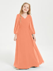 Long Sleeves Modest Junior Bridesmaid Dresses Papaya