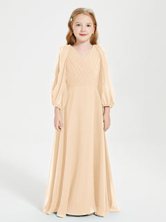 Long Sleeves Modest Junior Bridesmaid Dresses Peach