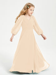 Long Sleeves Modest Junior Bridesmaid Dresses Peach