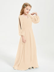Long Sleeves Modest Junior Bridesmaid Dresses Peach