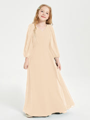 Long Sleeves Modest Junior Bridesmaid Dresses Peach