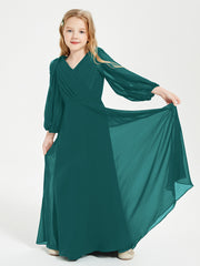 Long Sleeves Modest Junior Bridesmaid Dresses Peacock