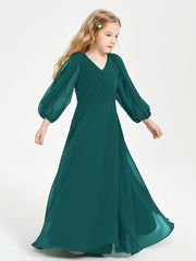Long Sleeves Modest Junior Bridesmaid Dresses Peacock