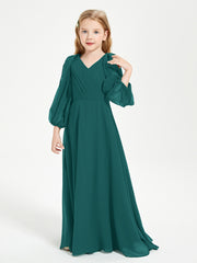 Long Sleeves Modest Junior Bridesmaid Dresses Peacock
