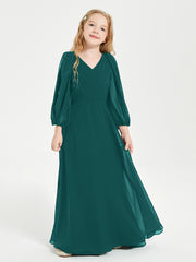 Long Sleeves Modest Junior Bridesmaid Dresses Peacock