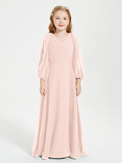 Long Sleeves Modest Junior Bridesmaid Dresses Pearl Pink