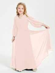 Long Sleeves Modest Junior Bridesmaid Dresses Pearl Pink
