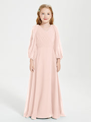 Long Sleeves Modest Junior Bridesmaid Dresses Pearl Pink