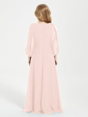 Long Sleeves Modest Junior Bridesmaid Dresses Pearl Pink