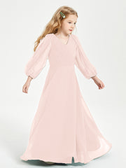 Long Sleeves Modest Junior Bridesmaid Dresses Pearl Pink