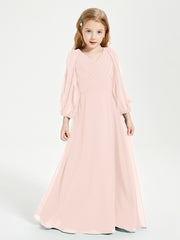 Long Sleeves Modest Junior Bridesmaid Dresses Pearl Pink