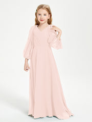 Long Sleeves Modest Junior Bridesmaid Dresses Pearl Pink