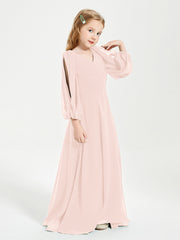 Long Sleeves Modest Junior Bridesmaid Dresses Pearl Pink