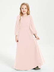 Long Sleeves Modest Junior Bridesmaid Dresses Pearl Pink