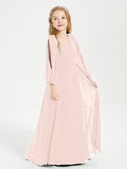 Long Sleeves Modest Junior Bridesmaid Dresses Pearl Pink