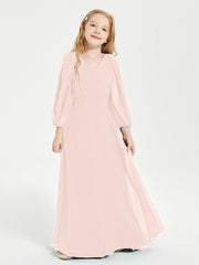 Long Sleeves Modest Junior Bridesmaid Dresses Pearl Pink