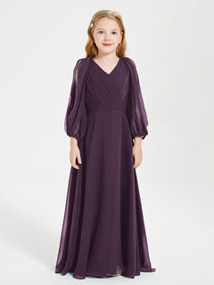 Long Sleeves Modest Junior Bridesmaid Dresses Plum