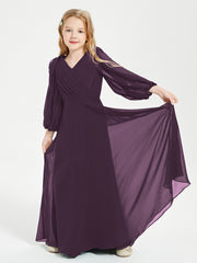 Long Sleeves Modest Junior Bridesmaid Dresses Plum