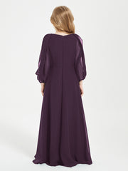 Long Sleeves Modest Junior Bridesmaid Dresses Plum