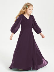 Long Sleeves Modest Junior Bridesmaid Dresses Plum