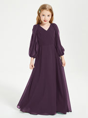 Long Sleeves Modest Junior Bridesmaid Dresses Plum