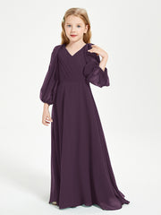 Long Sleeves Modest Junior Bridesmaid Dresses Plum