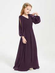 Long Sleeves Modest Junior Bridesmaid Dresses Plum
