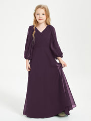 Long Sleeves Modest Junior Bridesmaid Dresses Plum