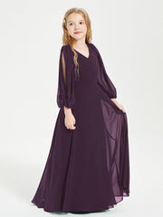 Long Sleeves Modest Junior Bridesmaid Dresses Plum