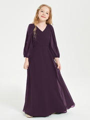 Long Sleeves Modest Junior Bridesmaid Dresses Plum