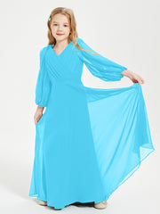 Long Sleeves Modest Junior Bridesmaid Dresses Pool