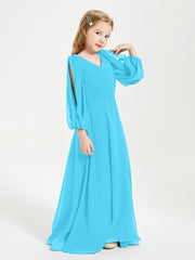 Long Sleeves Modest Junior Bridesmaid Dresses Pool