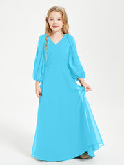 Long Sleeves Modest Junior Bridesmaid Dresses Pool