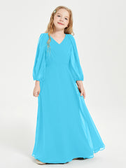 Long Sleeves Modest Junior Bridesmaid Dresses Pool