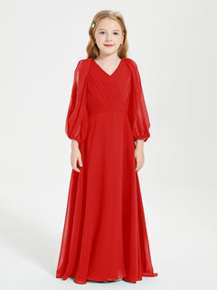 Long Sleeves Modest Junior Bridesmaid Dresses Red