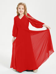 Long Sleeves Modest Junior Bridesmaid Dresses Red