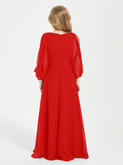 Long Sleeves Modest Junior Bridesmaid Dresses Red