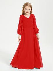 Long Sleeves Modest Junior Bridesmaid Dresses Red