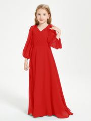 Long Sleeves Modest Junior Bridesmaid Dresses Red