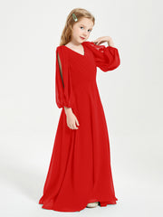 Long Sleeves Modest Junior Bridesmaid Dresses Red