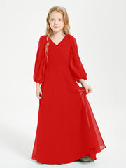Long Sleeves Modest Junior Bridesmaid Dresses Red