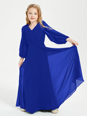 Long Sleeves Modest Junior Bridesmaid Dresses Royal Blue