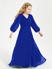Long Sleeves Modest Junior Bridesmaid Dresses Royal Blue