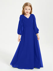 Long Sleeves Modest Junior Bridesmaid Dresses Royal Blue