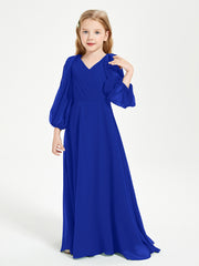 Long Sleeves Modest Junior Bridesmaid Dresses Royal Blue